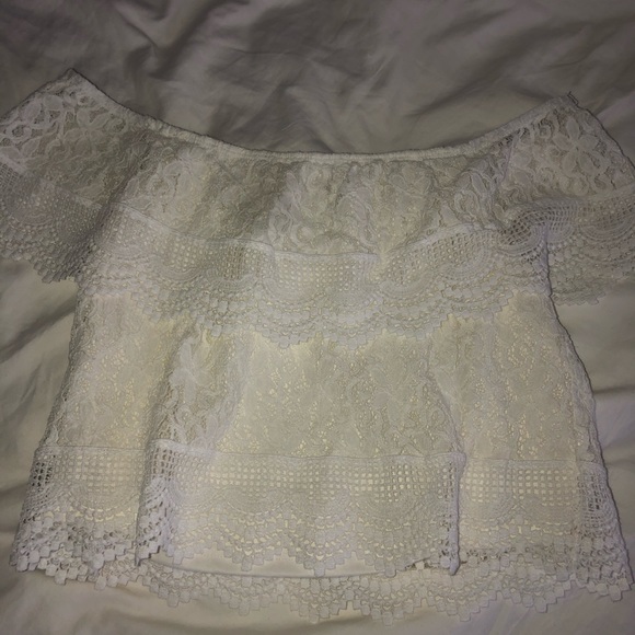 Cropped white lace off the shoulder top - Picture 1 of 3